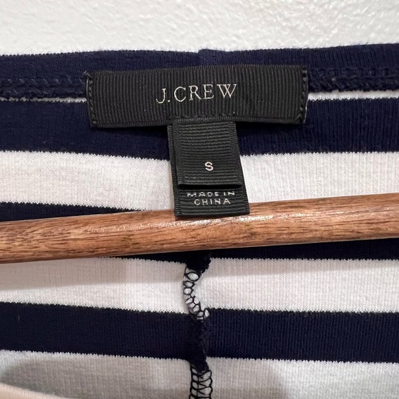 J. Crew Striped Relaxed Cotton Shift Mini Dress, Navy Blue White 3/4 sleeve, S - Picture 5 of 11